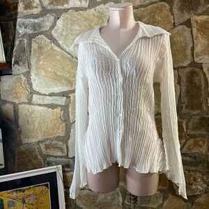 Dressbarn White Pleated Lace Blouse